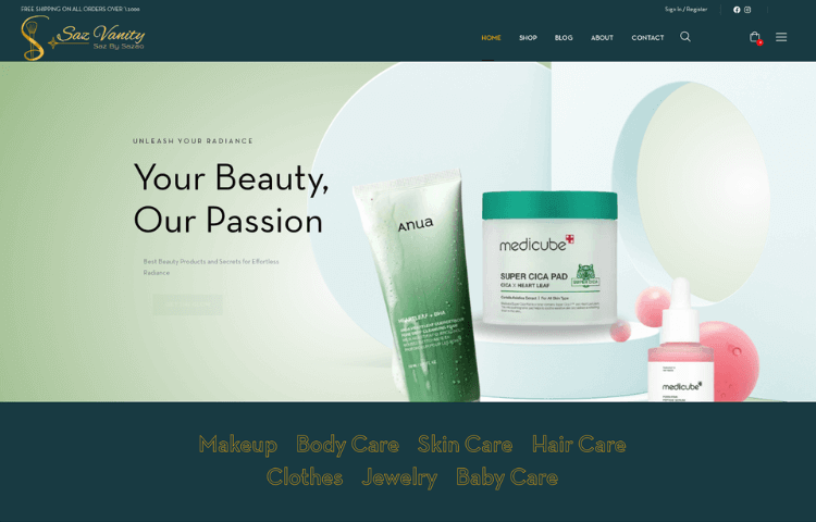 Saz Vanity: Mobile-Optimized Brand Website